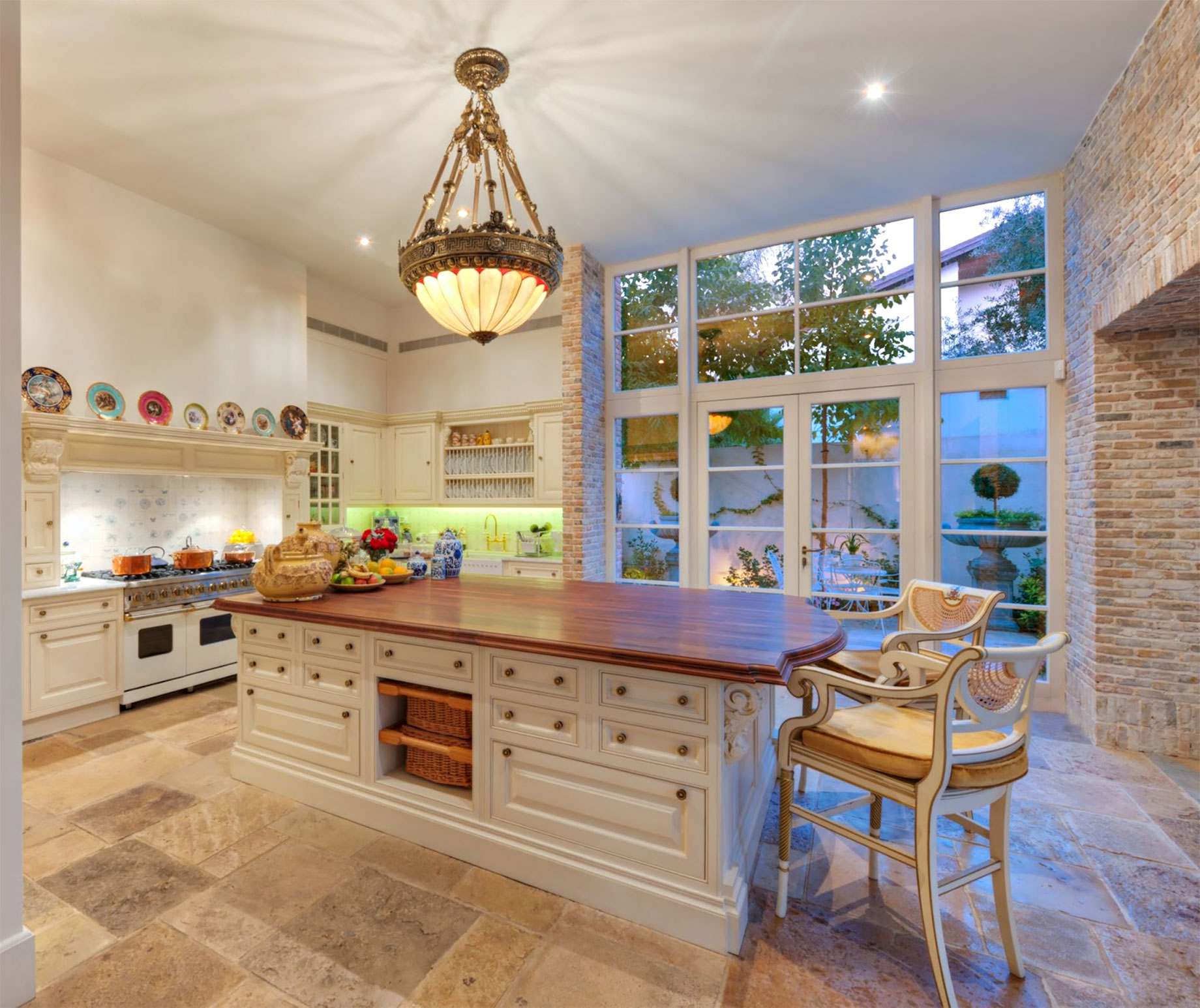 Old European Style Kitchen with Limestone Flooring
