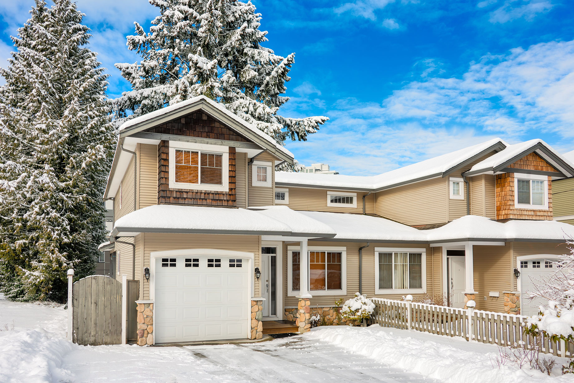 Residential Duplex on a Winter Day in Canada
