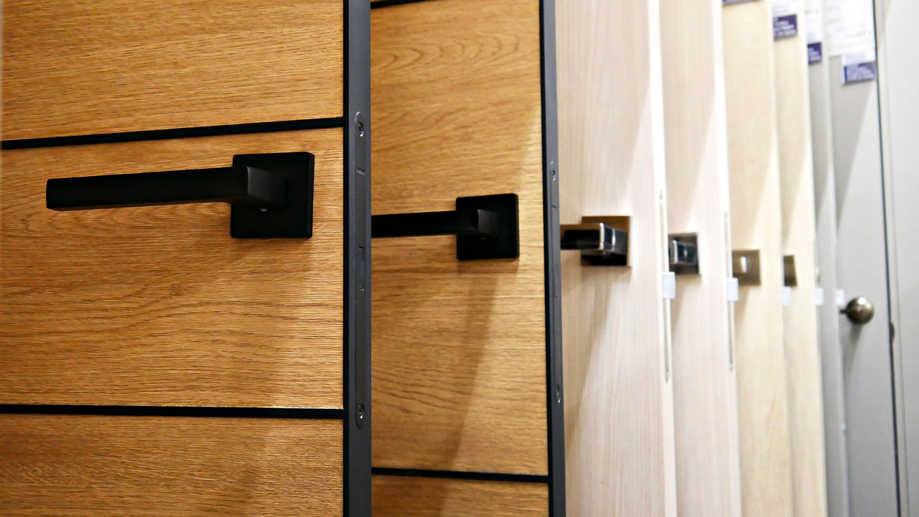 Various Wooden Doors in the Exhibition Area of a Store