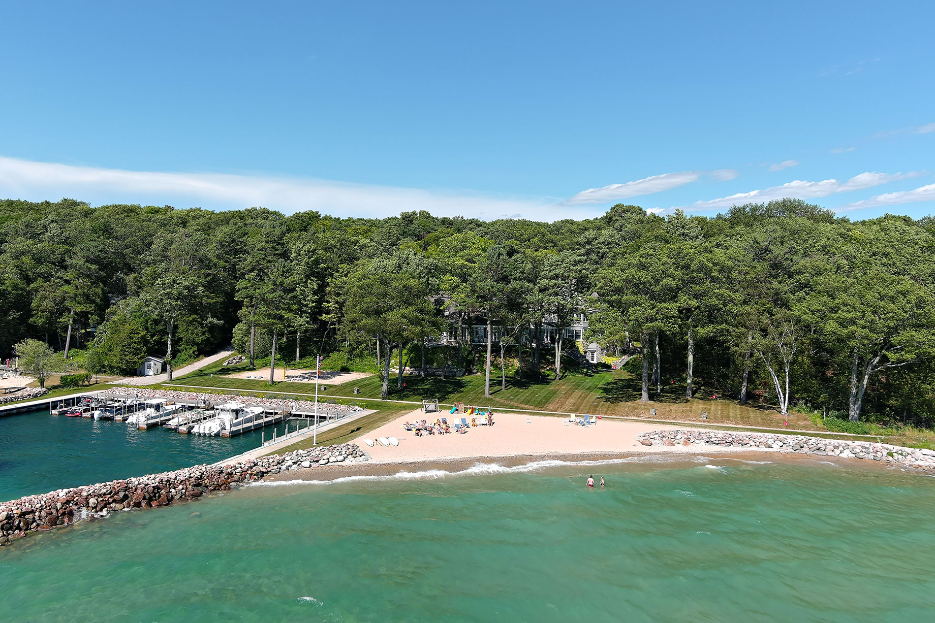 Aerial View of Omena Beach in Traverse City, Michigan, USA