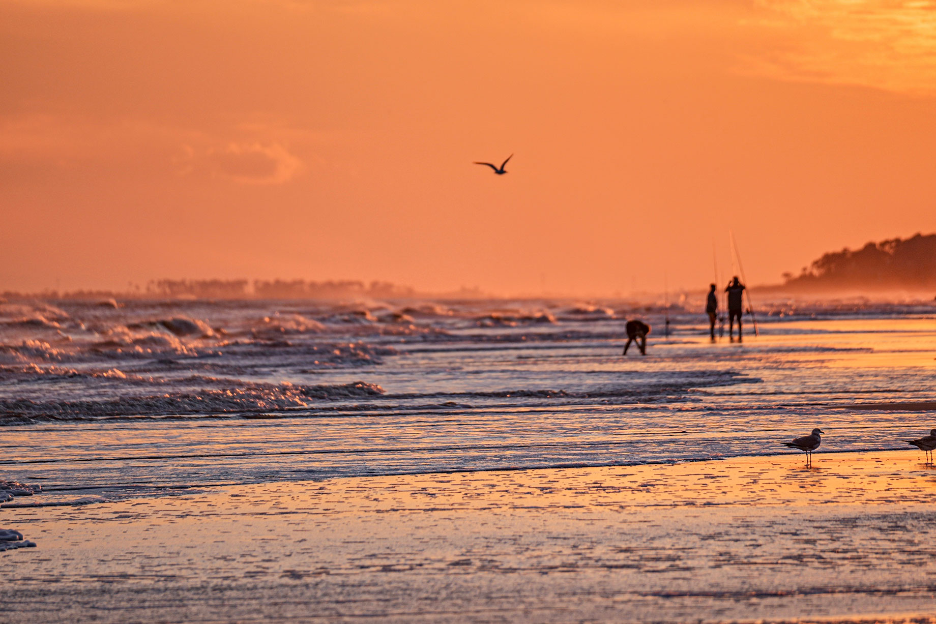 Balmy Orange Sunset on the Coastline of Hilton Head Island, South Carolina, USA