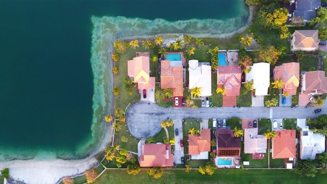 Aerial Drone View of Miami Cutler Bay Waterfront Community