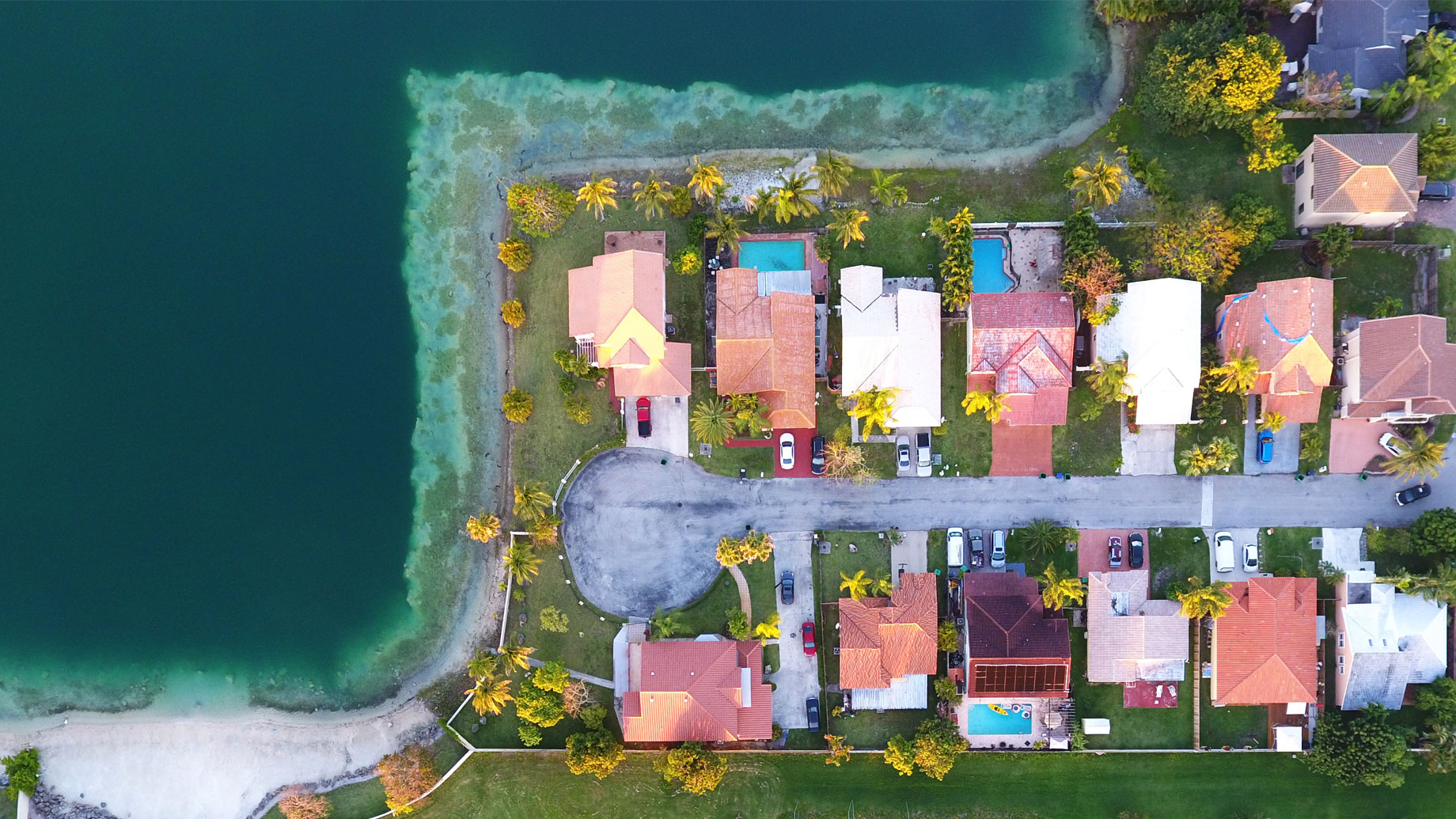 Aerial Drone View of Miami Cutler Bay Waterfront Community