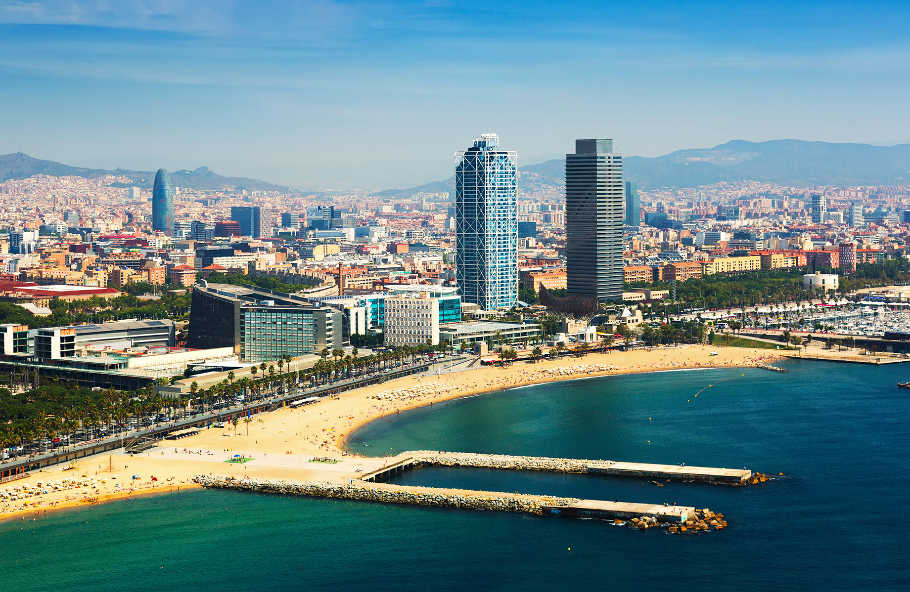 Aerial View from the Mediterranean Sea of Barcelona, Spain