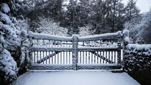 Automated Home Gate Covered with Snow