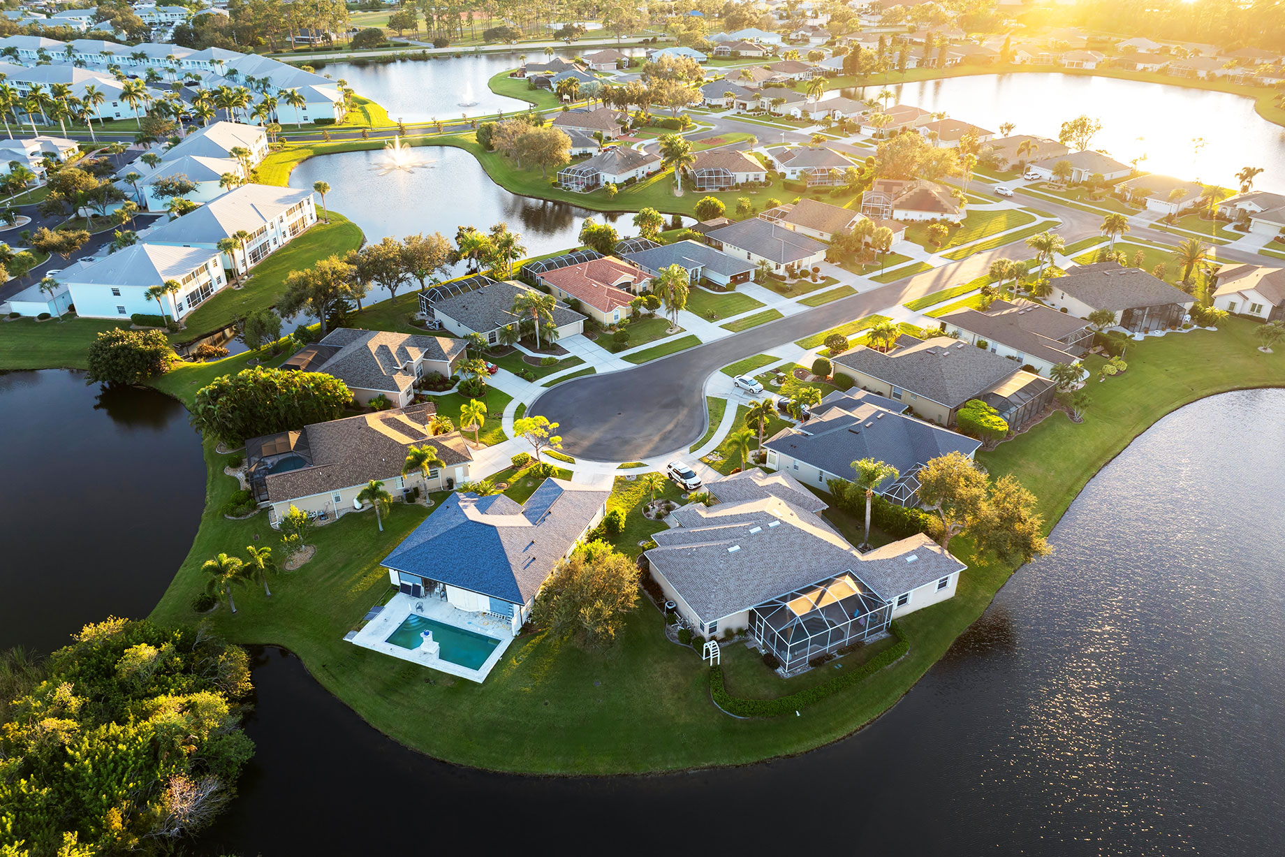 Private Luxury Homes at Sunset in Sarasota, Florida, USA