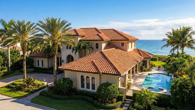 Waterfront Luxury Home with a Premier Red Tile Roof and Swimming Pool in Florida