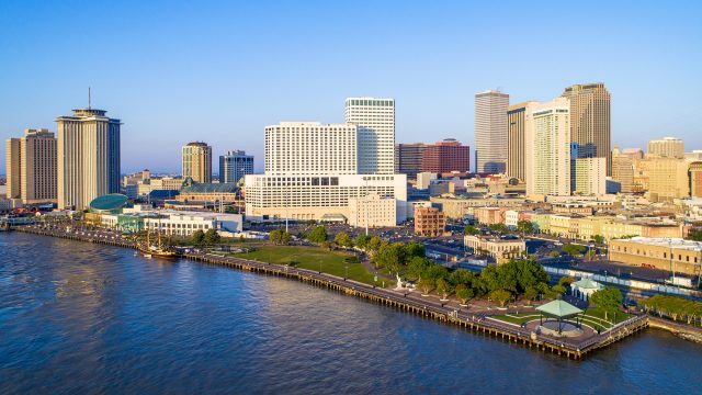 Aerial View of New Orleans, Louisiana Waterfront City