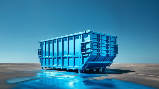 Blue 3D Roll-Off Dumpster