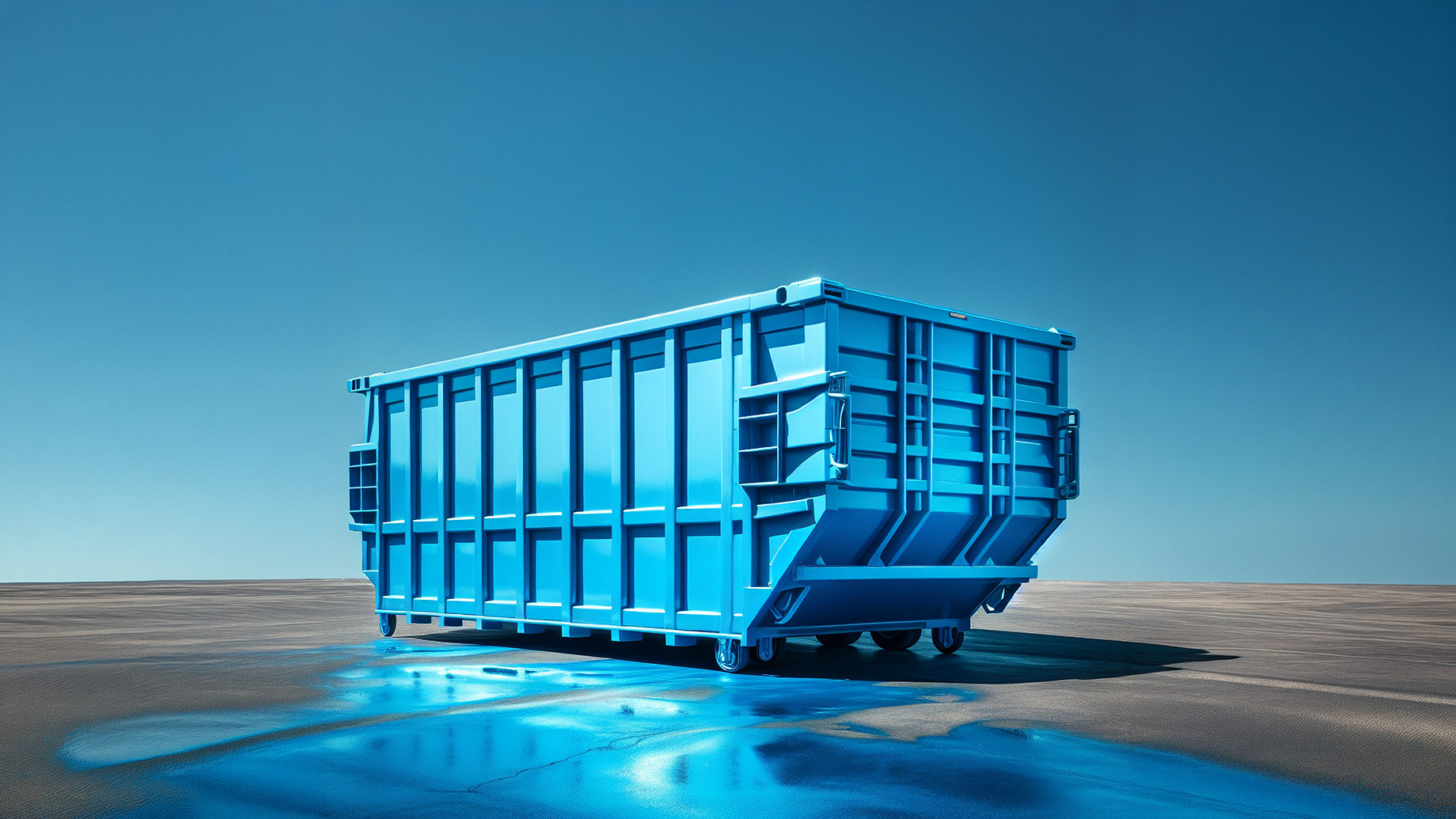 Blue 3D Roll-Off Dumpster