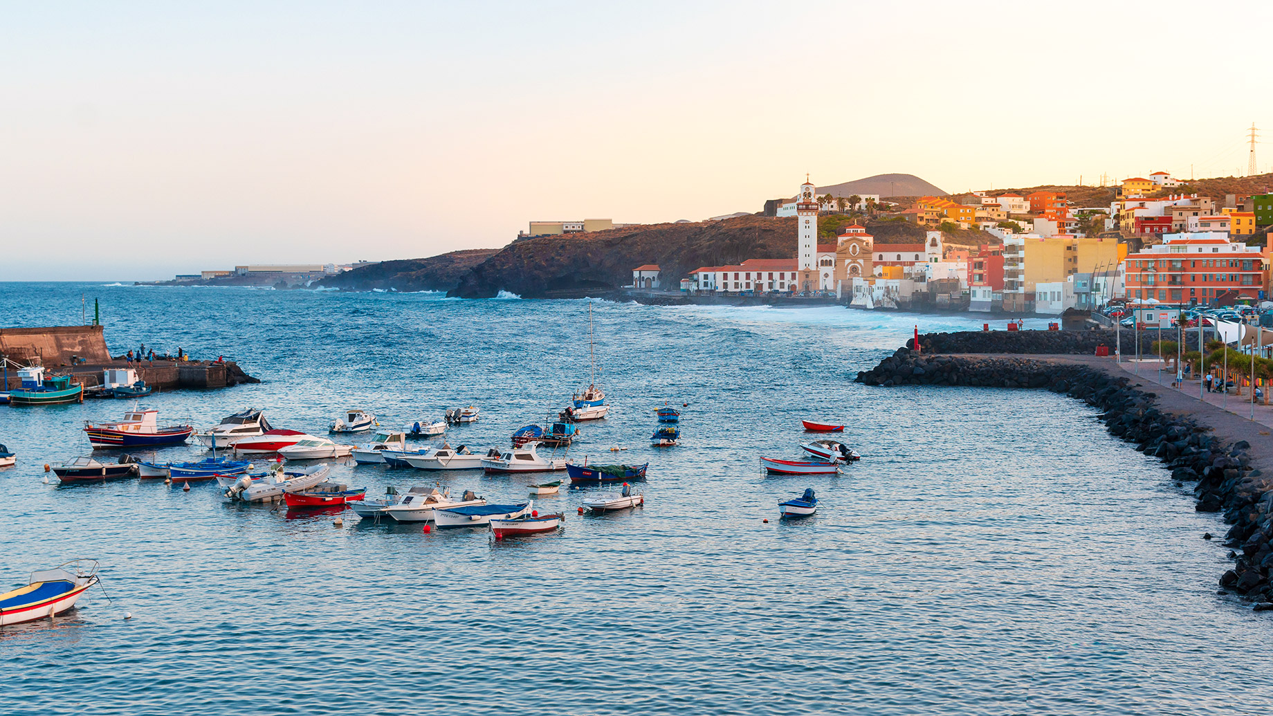 Candelaria Fishing Harbour with Small Boats in Tenerife, Canary Islands, Spain