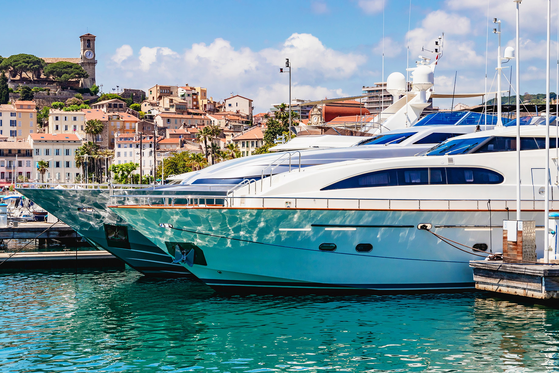 Stunning Yachts Moored in a Mediterranean Harbour in Cannes, French Riviera, France