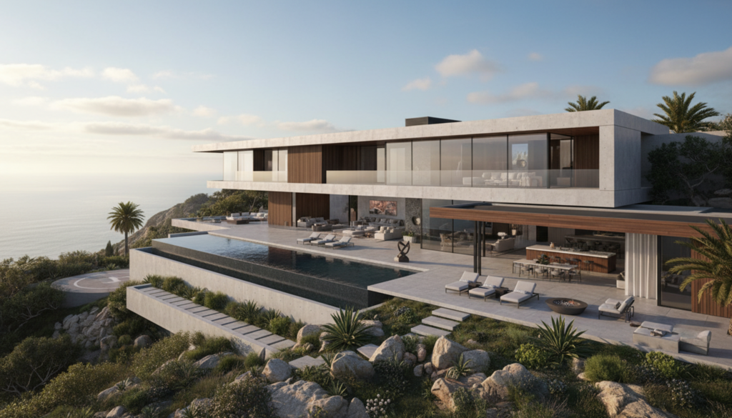 Modern Waterfront Luxury Home with Infinity Pool and Helicopter Pad