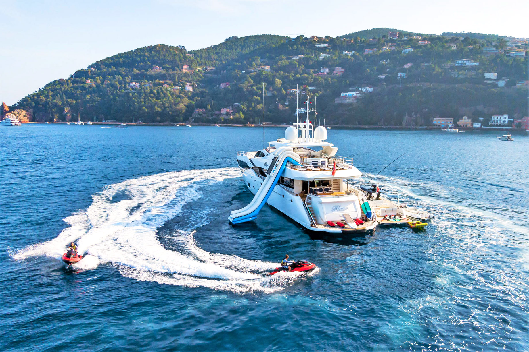 Superyacht FLEUR Anchored with Toys - The Glass House at Sea