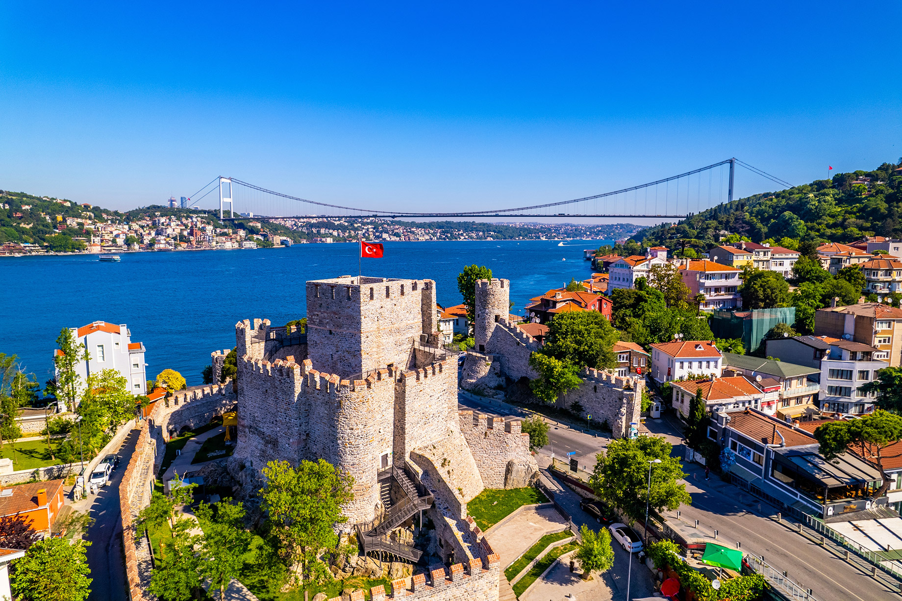 Fatih Sultan Mehmet Bridge and Anadolu Hisari in Istanbul, Türkiye