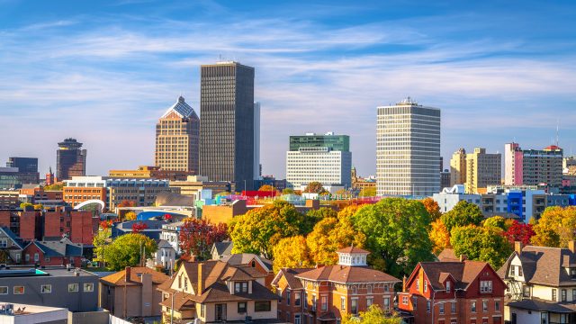 Rochester, New York, USA Downtown City Skyline in the Autumn Season