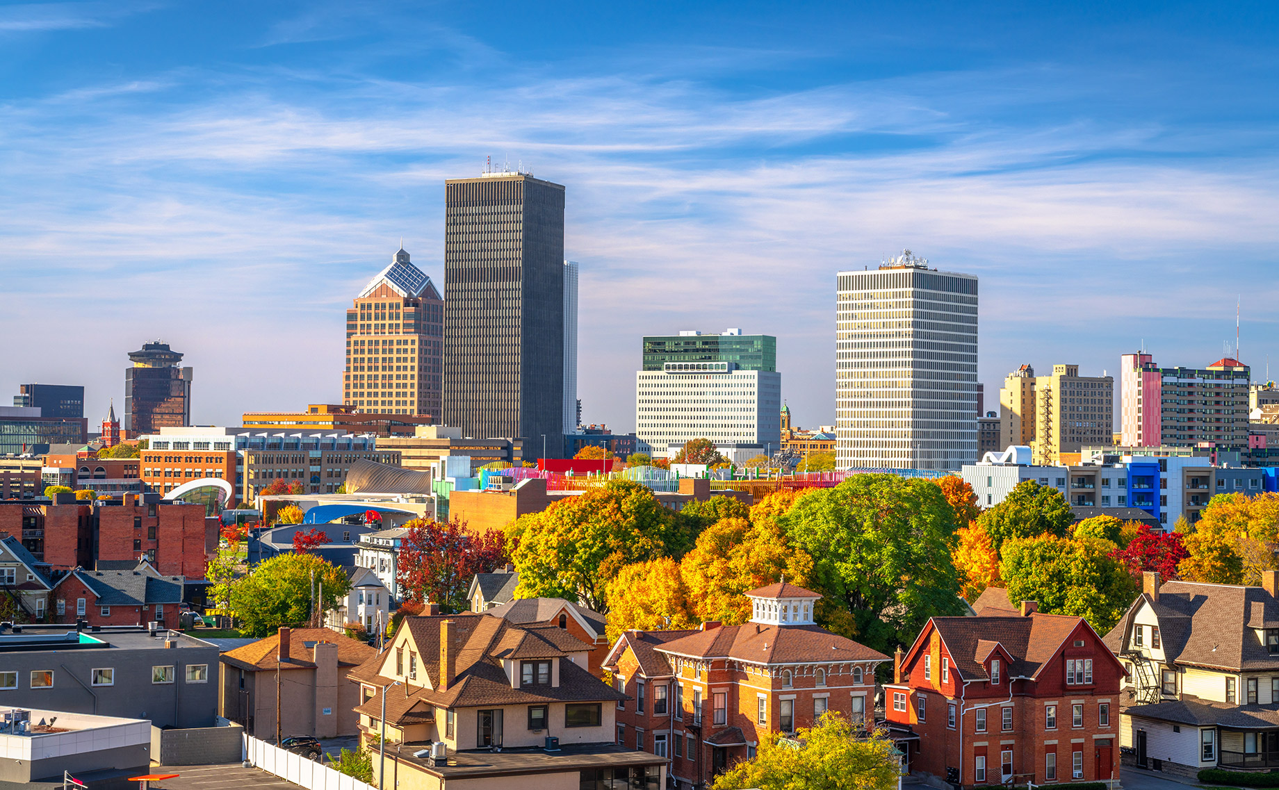 Rochester, New York, USA Downtown City Skyline in the Autumn Season