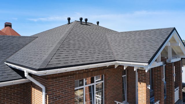 Brick House Roof With Asphalt Shingles