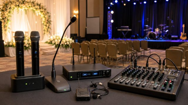 Professional Microphone Rental Setup for Weddings and Live Events.