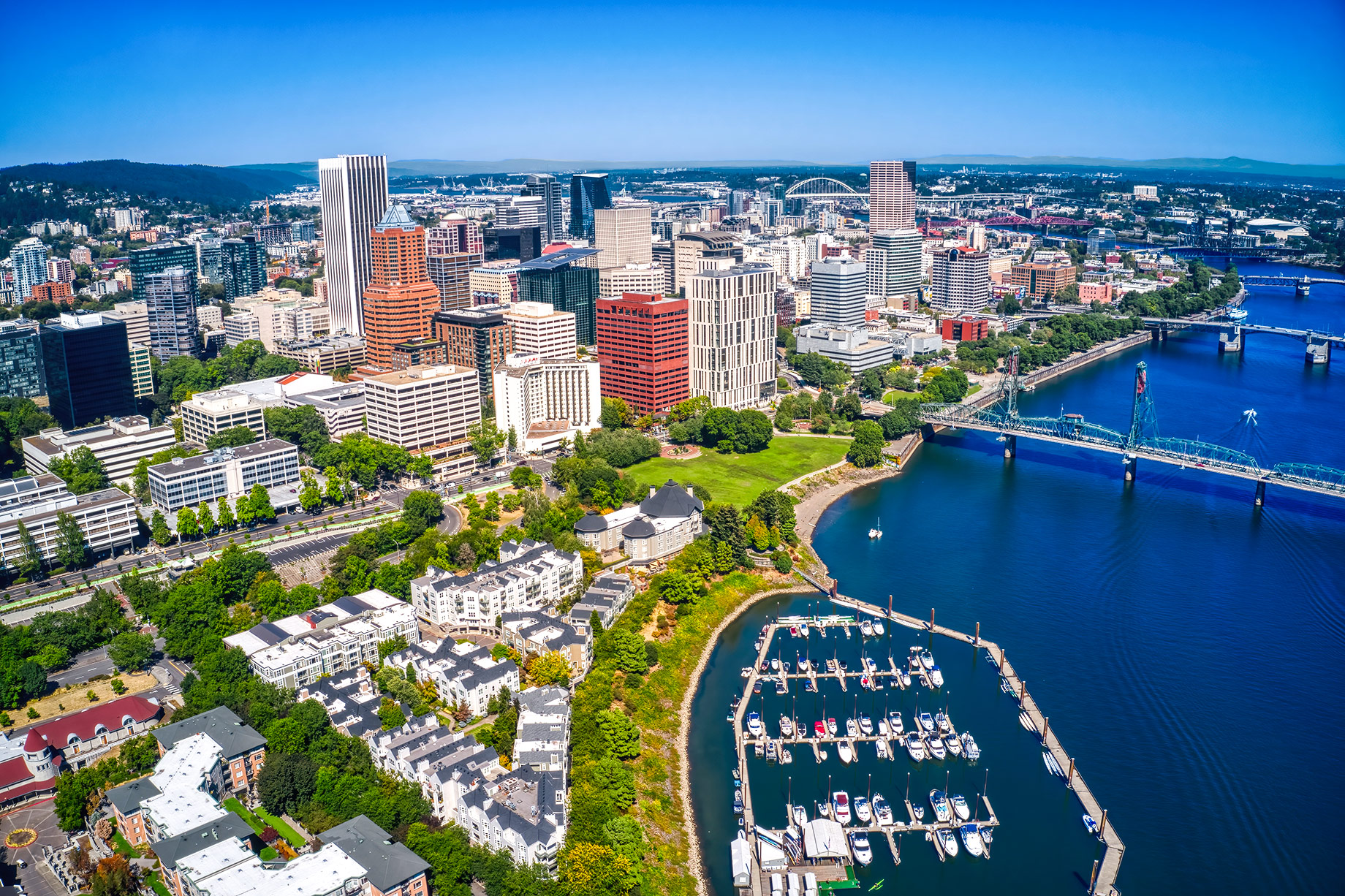 Downtown Portland Waterfront in the Columbia River Metropolitan Area