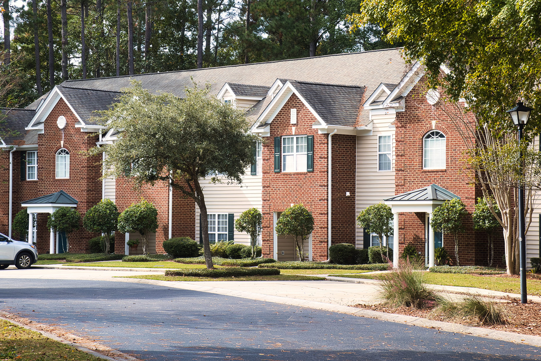 Newly constructed homes along a quiet suburban street in Mount Pleasant, South Carolina.