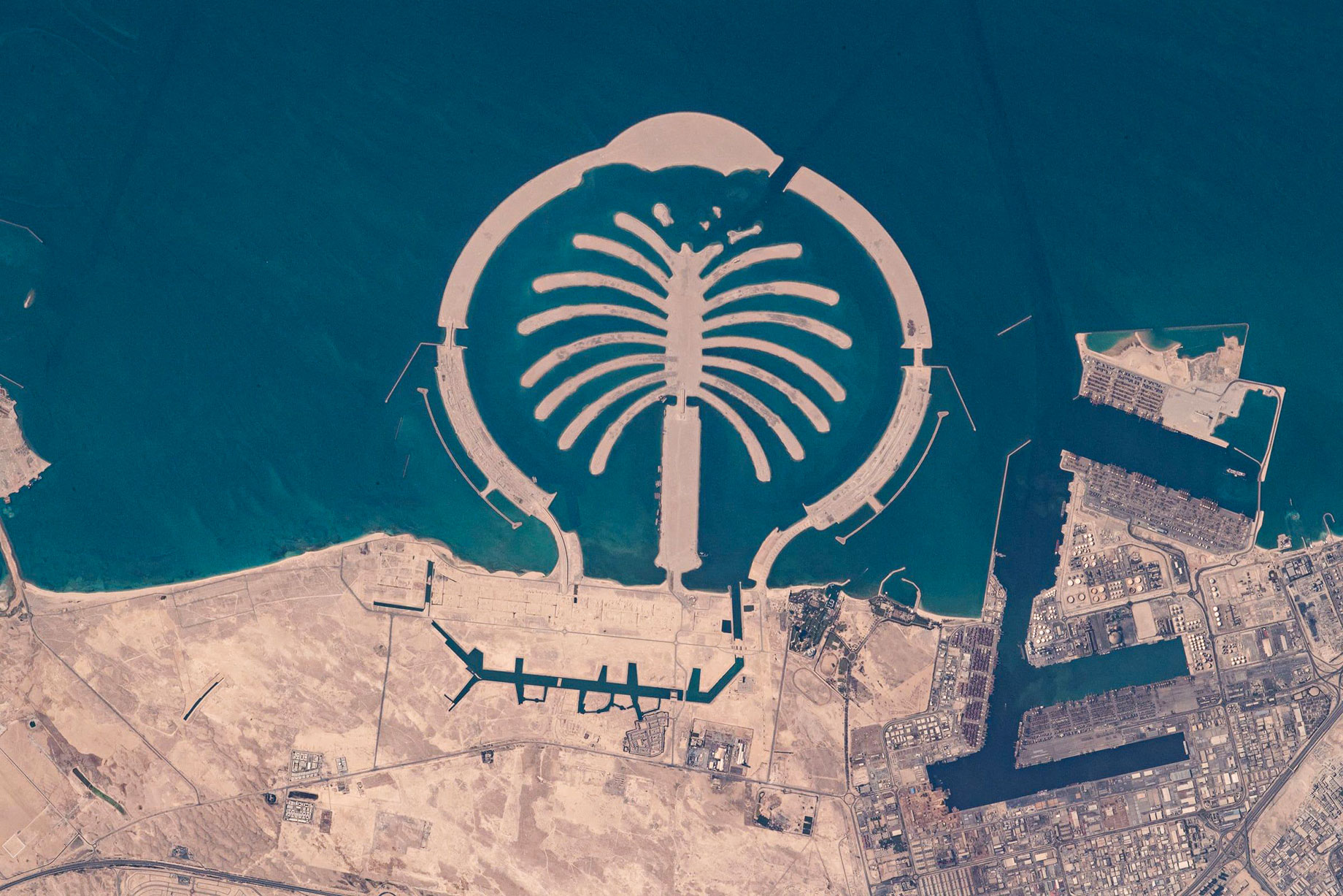 Palm Jebel Ali seen from the International Space Station off the Jebel Ali coast, Dubai.